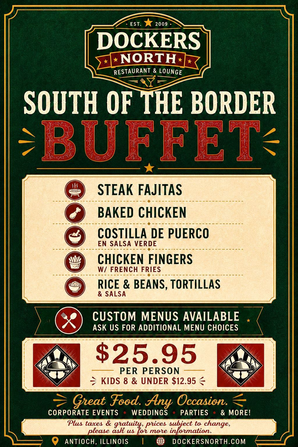 South of the Border catering menu