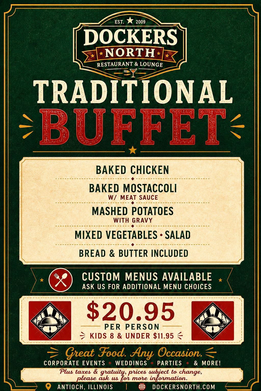 Dockers catering traditional buffet spread