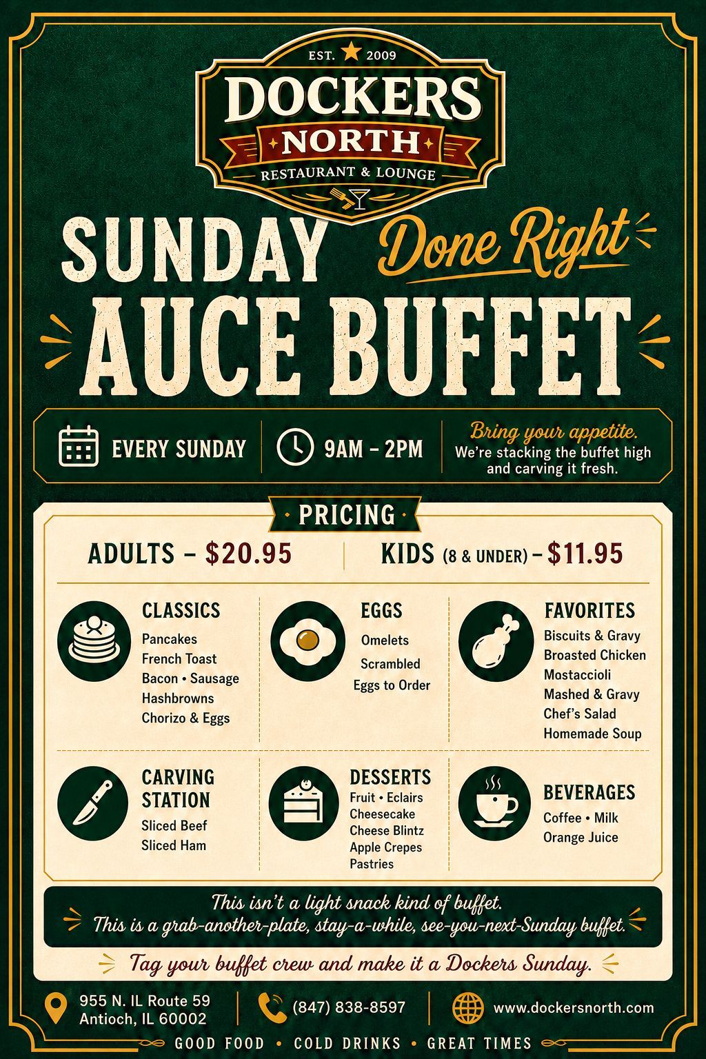 Dockers Sunday brunch buffet food spread