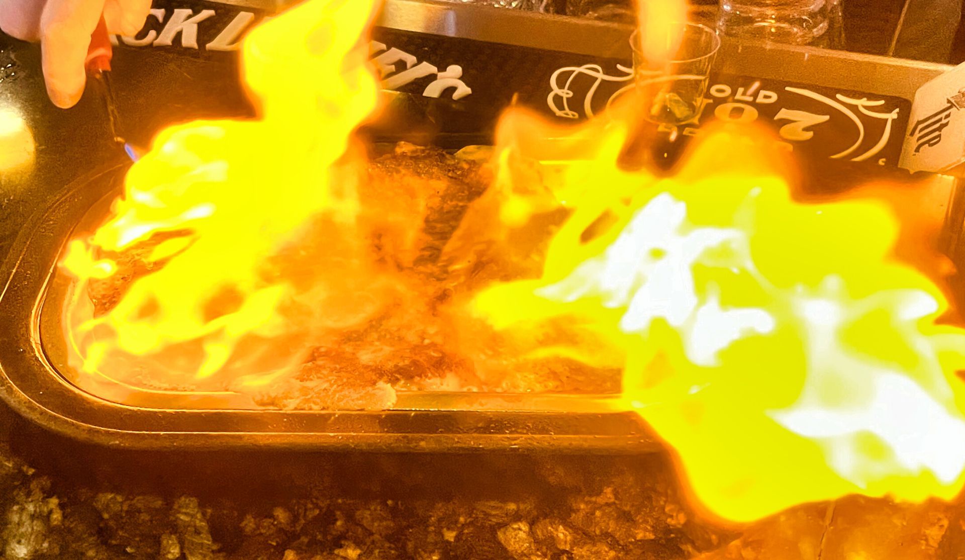 Flaming saganaki appetizer