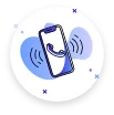 Two smartphones with a ringing notification and blue sound waves on a white background
