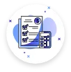 Clipboard with checklist and calculator in blue and purple icon style