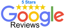 Google Reviews logo with 5 gold stars above colorful “Google” text and black “Reviews” text