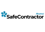 SafeContractor logo with blue flower icon and black text, plus small “Alcumus” label