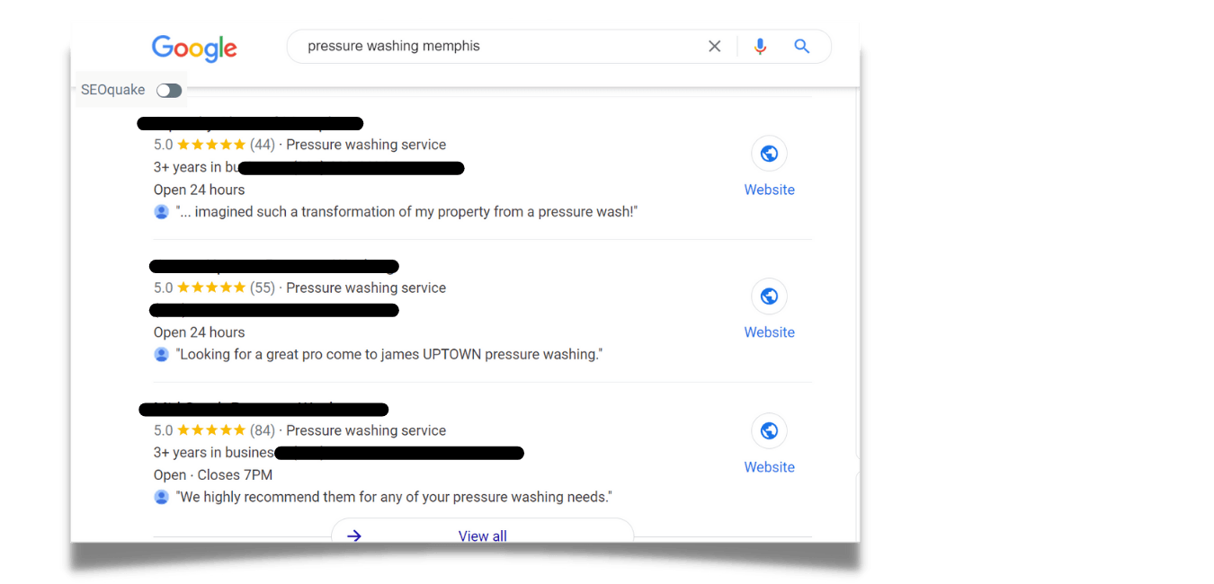 Preessure Washing Google map pack Pressure Washing SEO