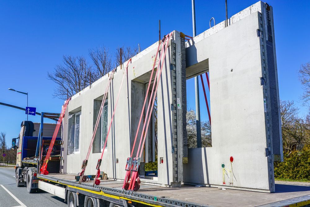 Large Precast Concrete Wall Panels Strapped on a Flatbed — Air & Lift Gear in Buderim, QLD
