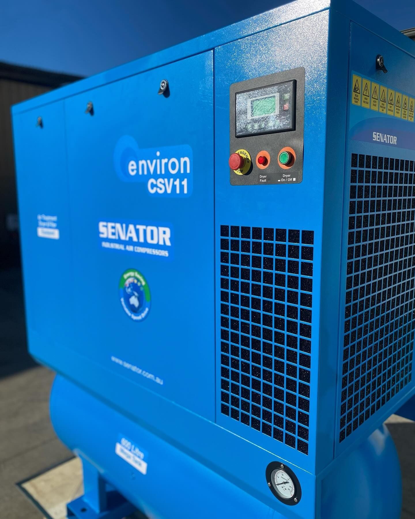 Blue Industrial Air Compressor With Control Panel and Vents — Air & Lift Gear in Buderim, QLD