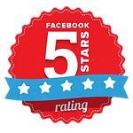 A facebook 5 stars rating badge with a blue ribbon.
