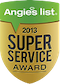 A yellow and green badge that says `` angie 's list super service award ''.