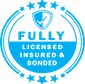 A blue stamp that says `` fully licensed insured and bonded ''.