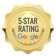 A gold badge with the words `` 5 star rating google '' written on it.