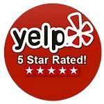 A yelp logo that has been rated 5 stars.