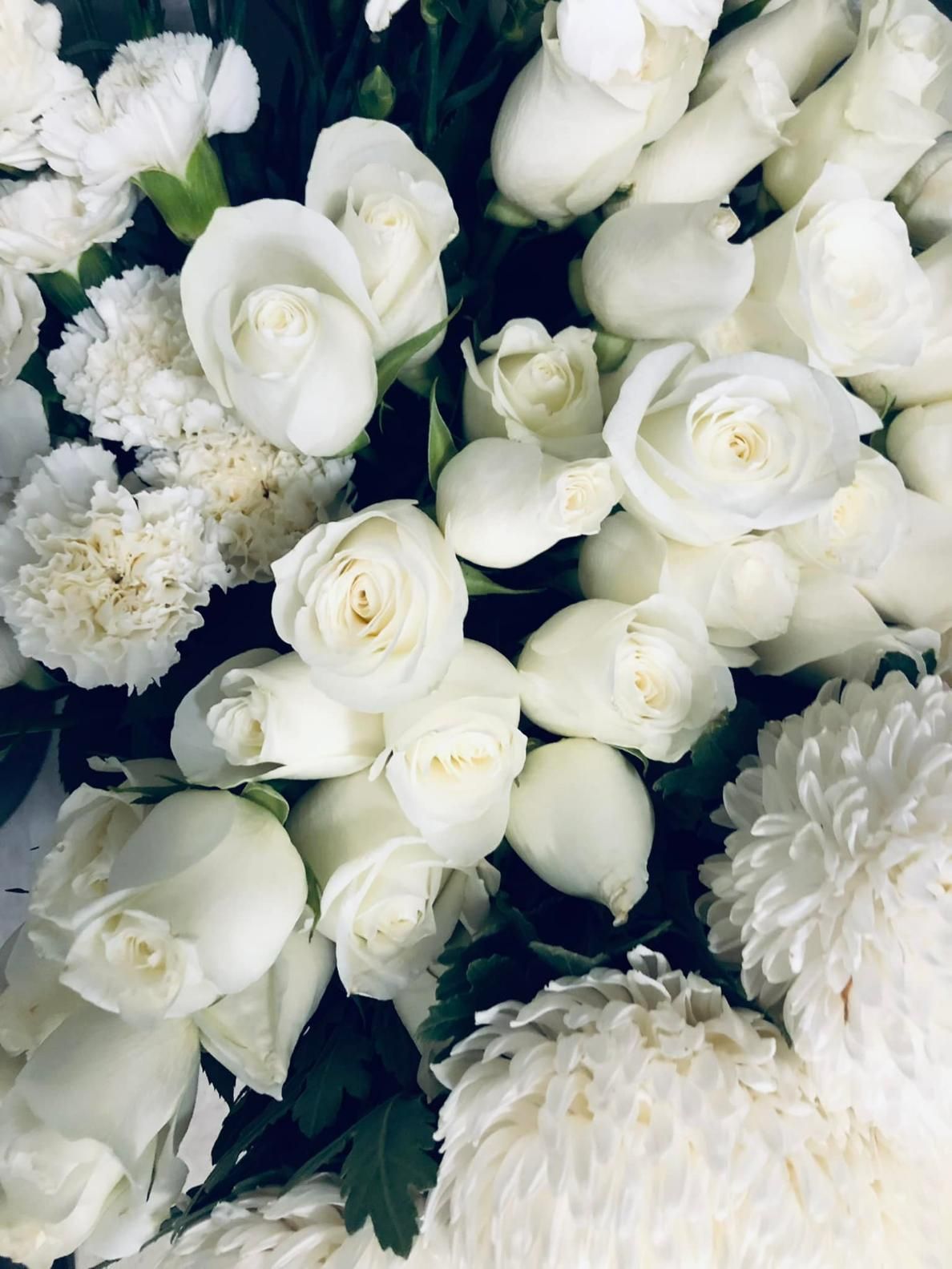 A Bunch of White Flowers Including Roses and Carnations — Hello Poppy Lane Florist In Wodonga, VIC