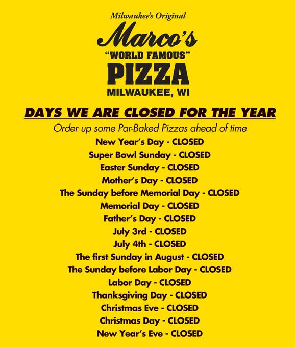 Store Hours — Milwaukee, MI — Marco’s Pizza South East Location
