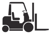 Ein schwarzes Symbol eines Gabelstaplers, dessen Gabeln nach rechts ausgefahren sind.
