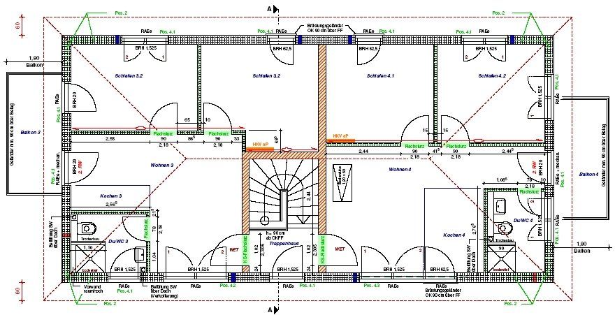 Ein Grundriss eines Hauses mit einer Wendeltreppe