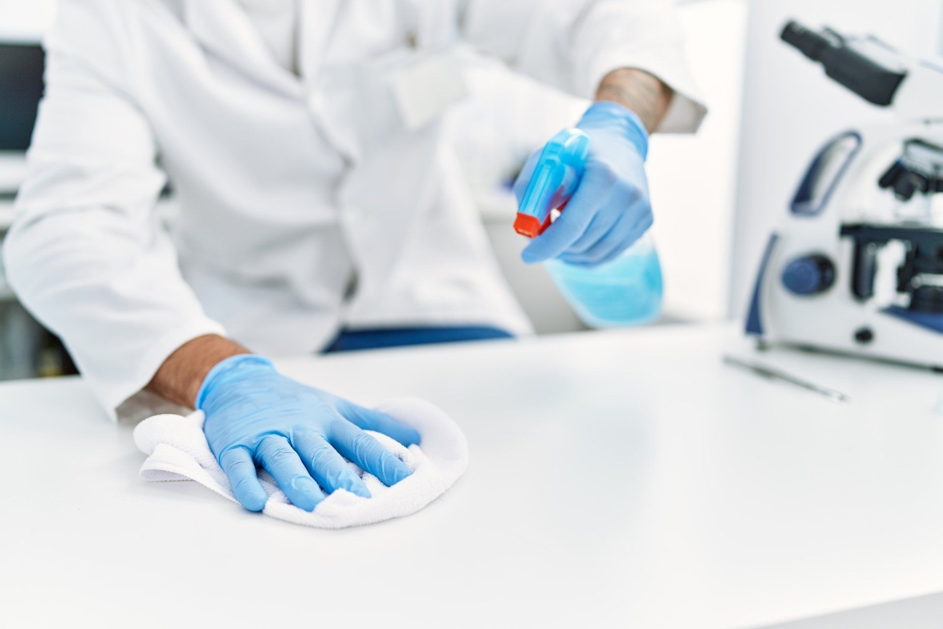 wiping laboratory table
