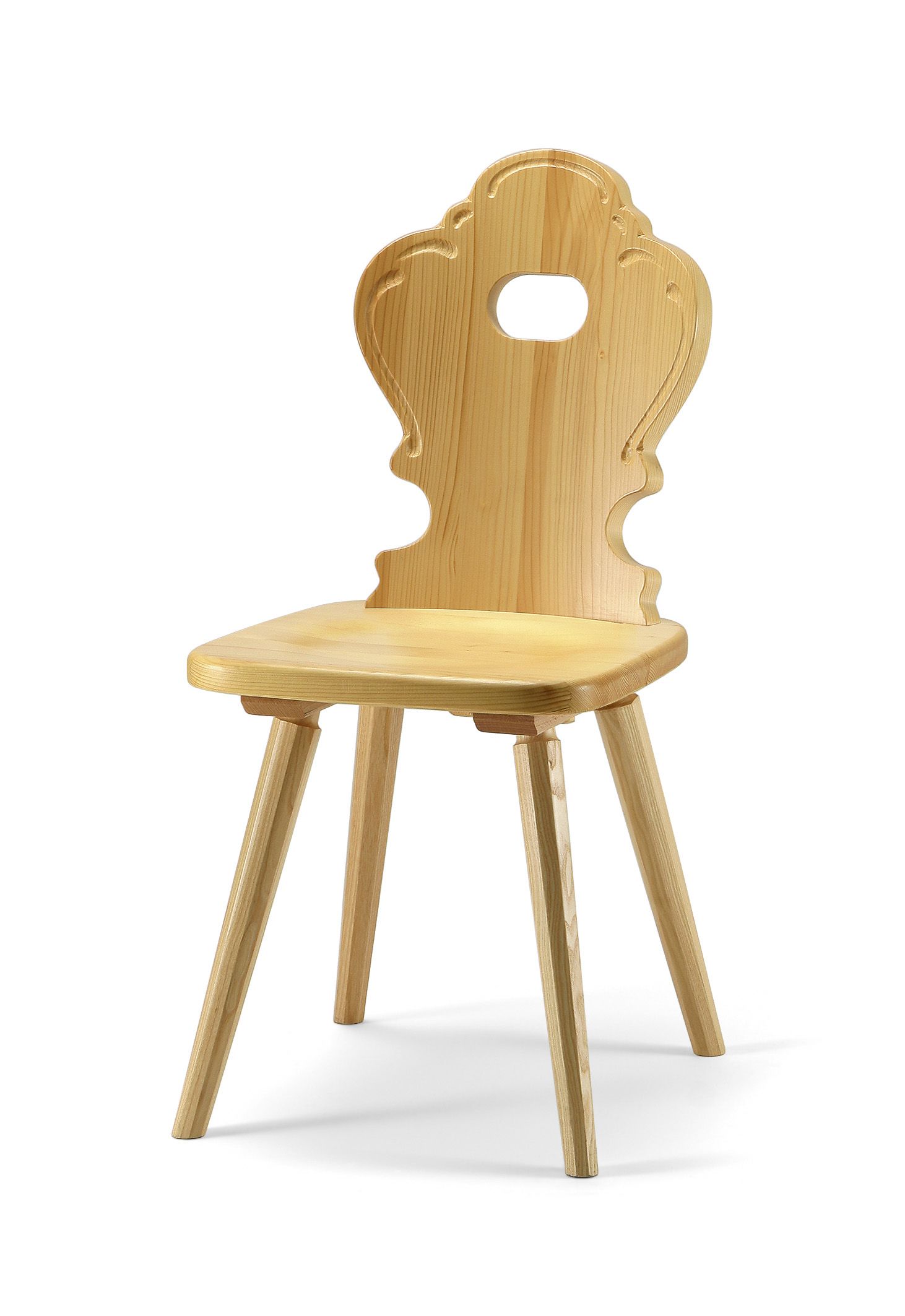 Sedia in legno vivo con apertura su schienale