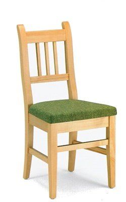 Sedia di legno con seduta rivestita in verde