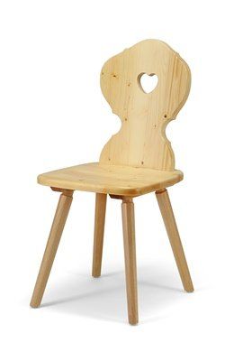 Sedia in legno chiaro con disegno sullo schianel