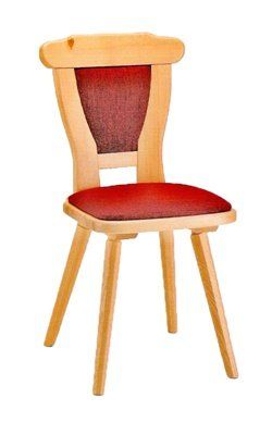 Sedia in legno con rivestimenti rossi