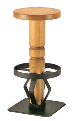 Sgabello circolare in legno con poggiapiedi