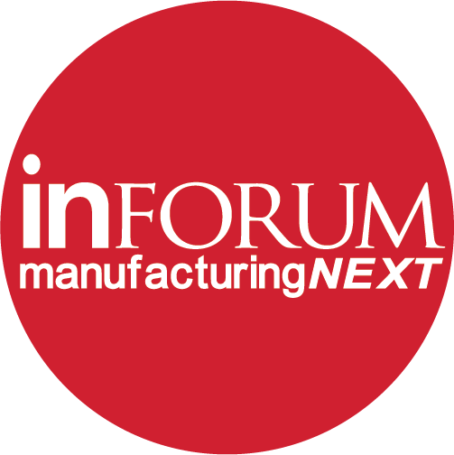 A red circle with the words in forum manufacturing next on it