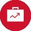 A briefcase with an arrow pointing up in a red circle.