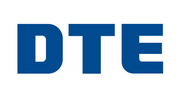 The word dte is written in blue letters on a white background.