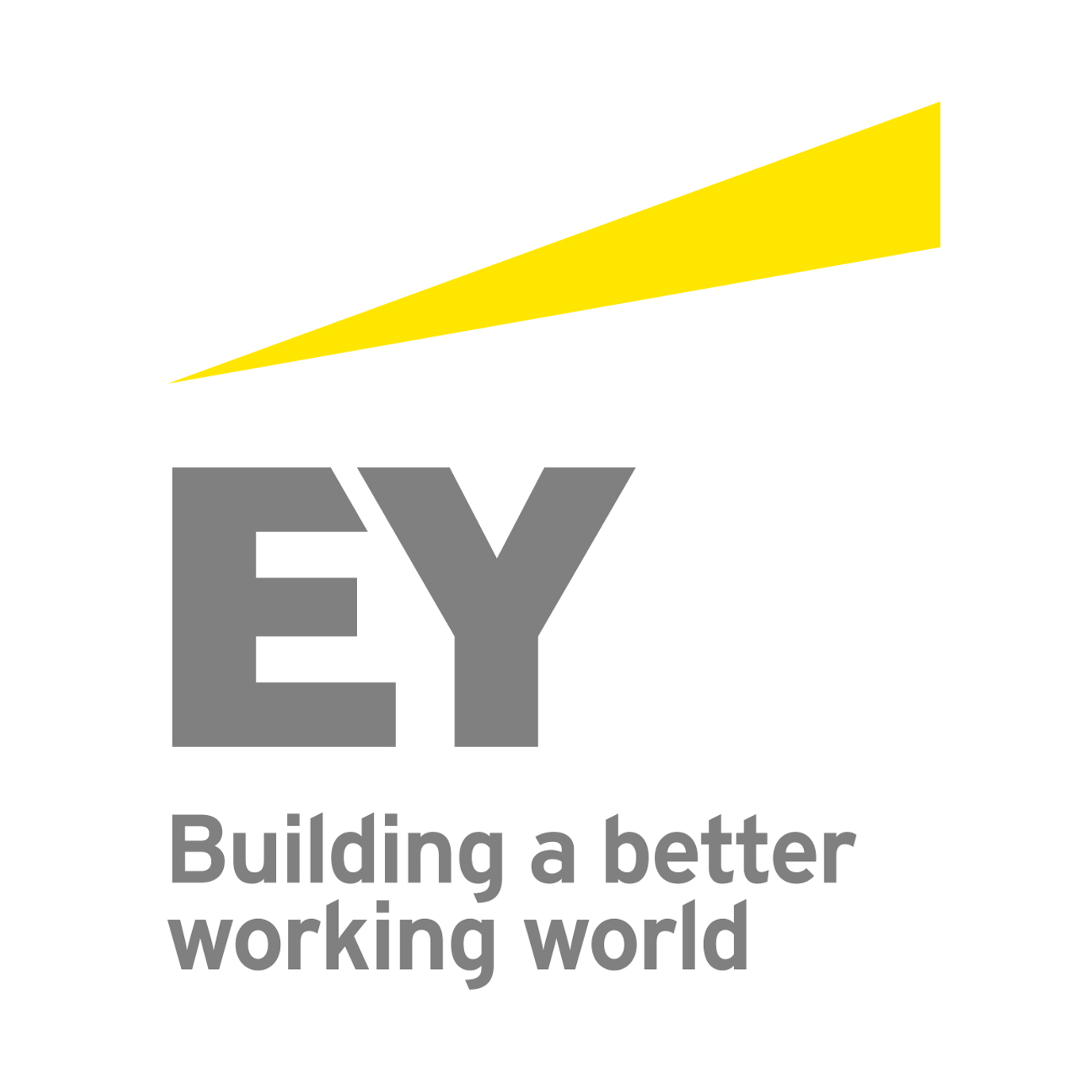 The ey logo is gray and yellow and says `` building a better working world ''.