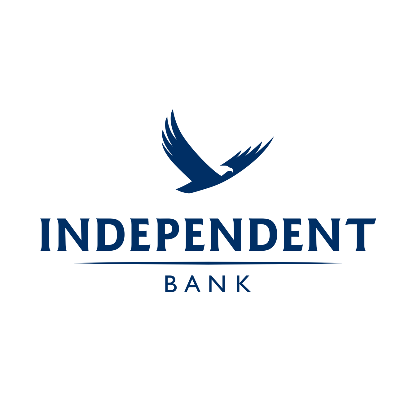 The independent bank logo is a blue bird flying in the air.