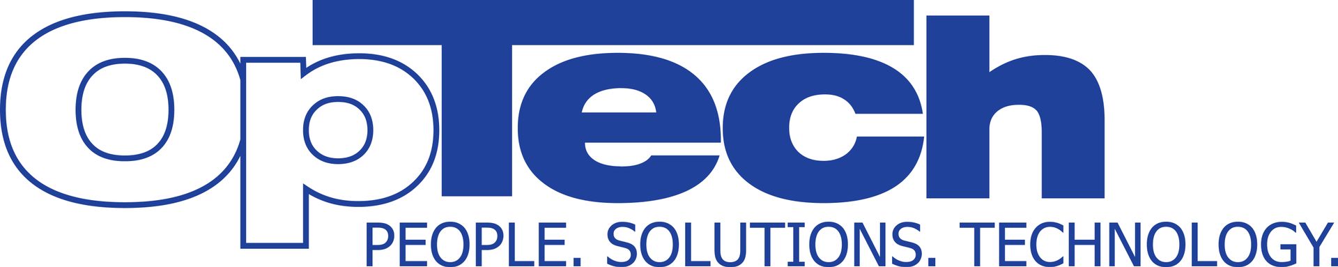 A blue logo for optech people solutions technology