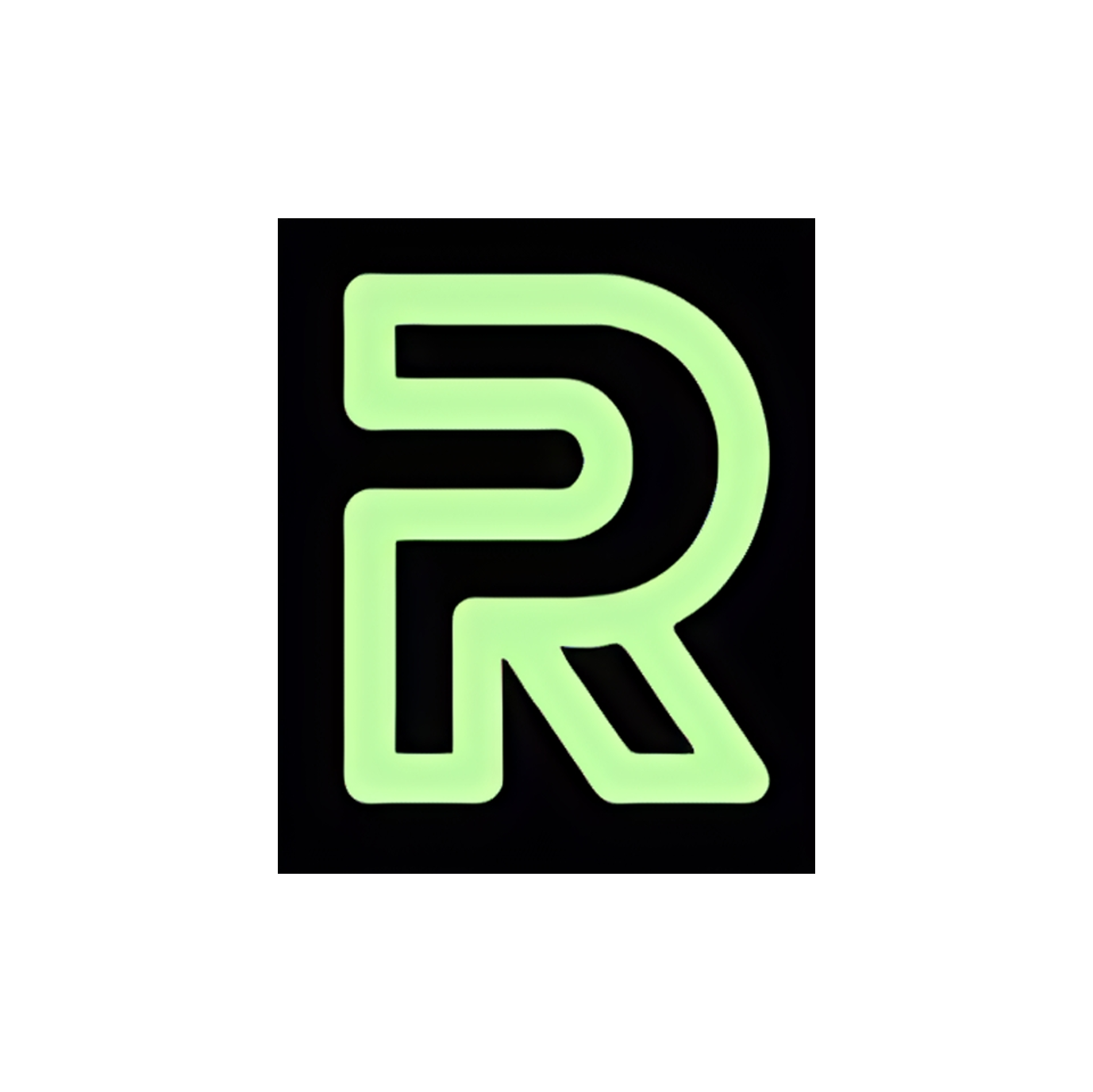 The letter r is glowing in the dark in a square.