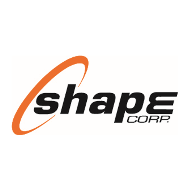 A black and orange logo for shape corp