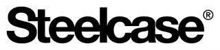 A black and white logo for steelcase on a white background.