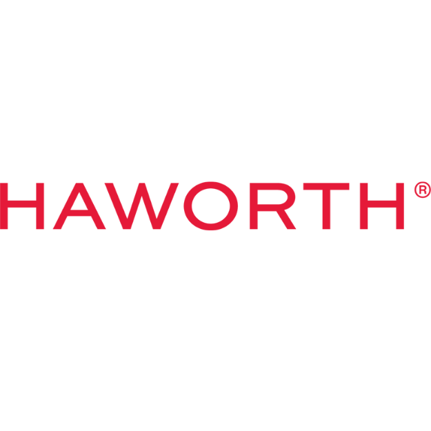 The haworth logo is red and white on a white background.