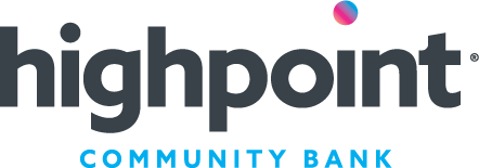 The logo for highpoint community bank is black and blue.