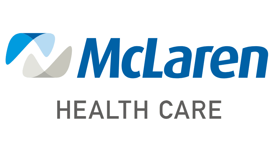 The mclaren health care logo is blue and white on a white background.