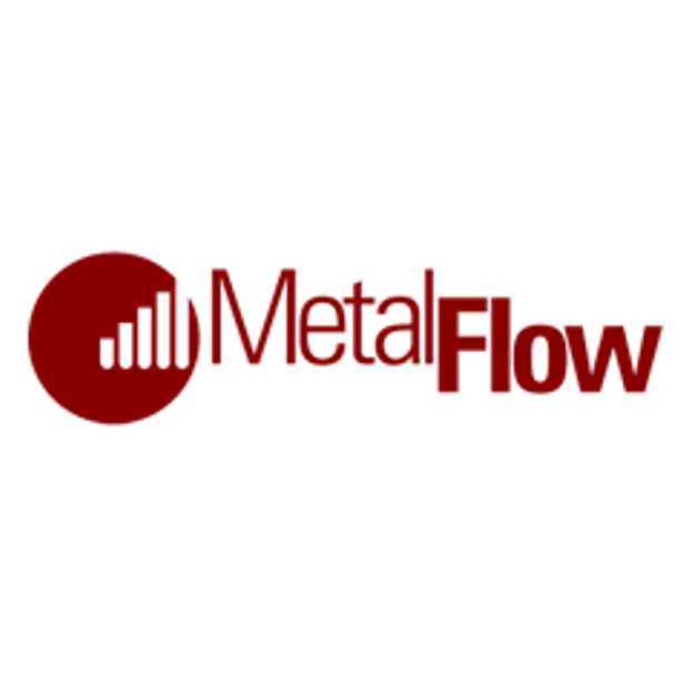 A red metal flow logo on a white background