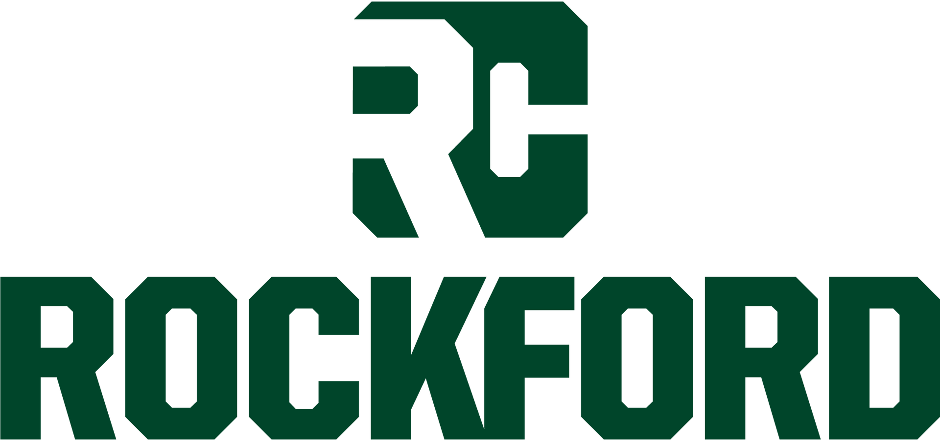 The logo for rockford construction is green and white.