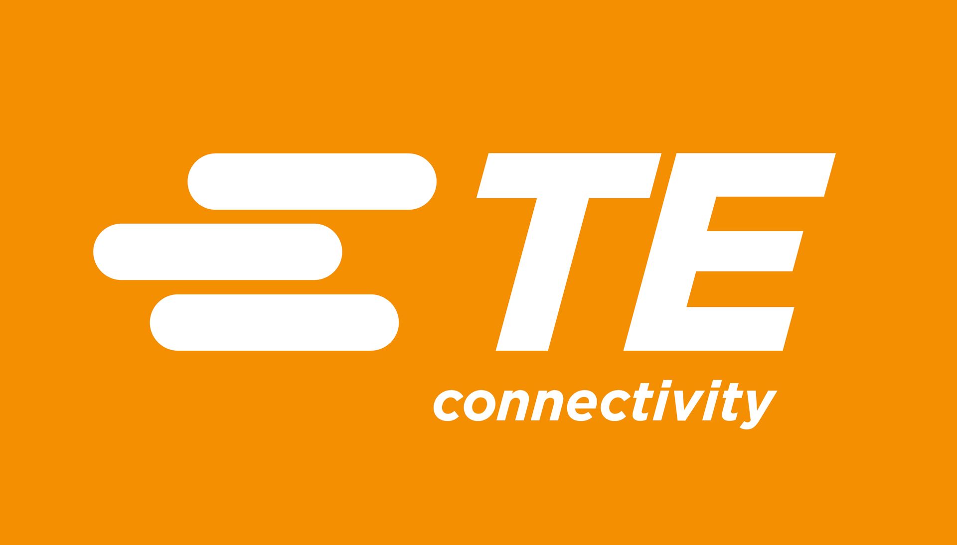 A logo for ete connectivity on an orange background