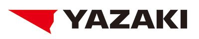 A yazaki logo with a red triangle on a white background.