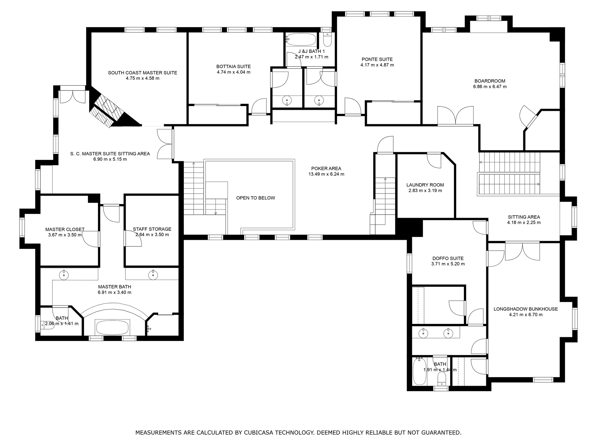 A black and white floor plan of a large house.