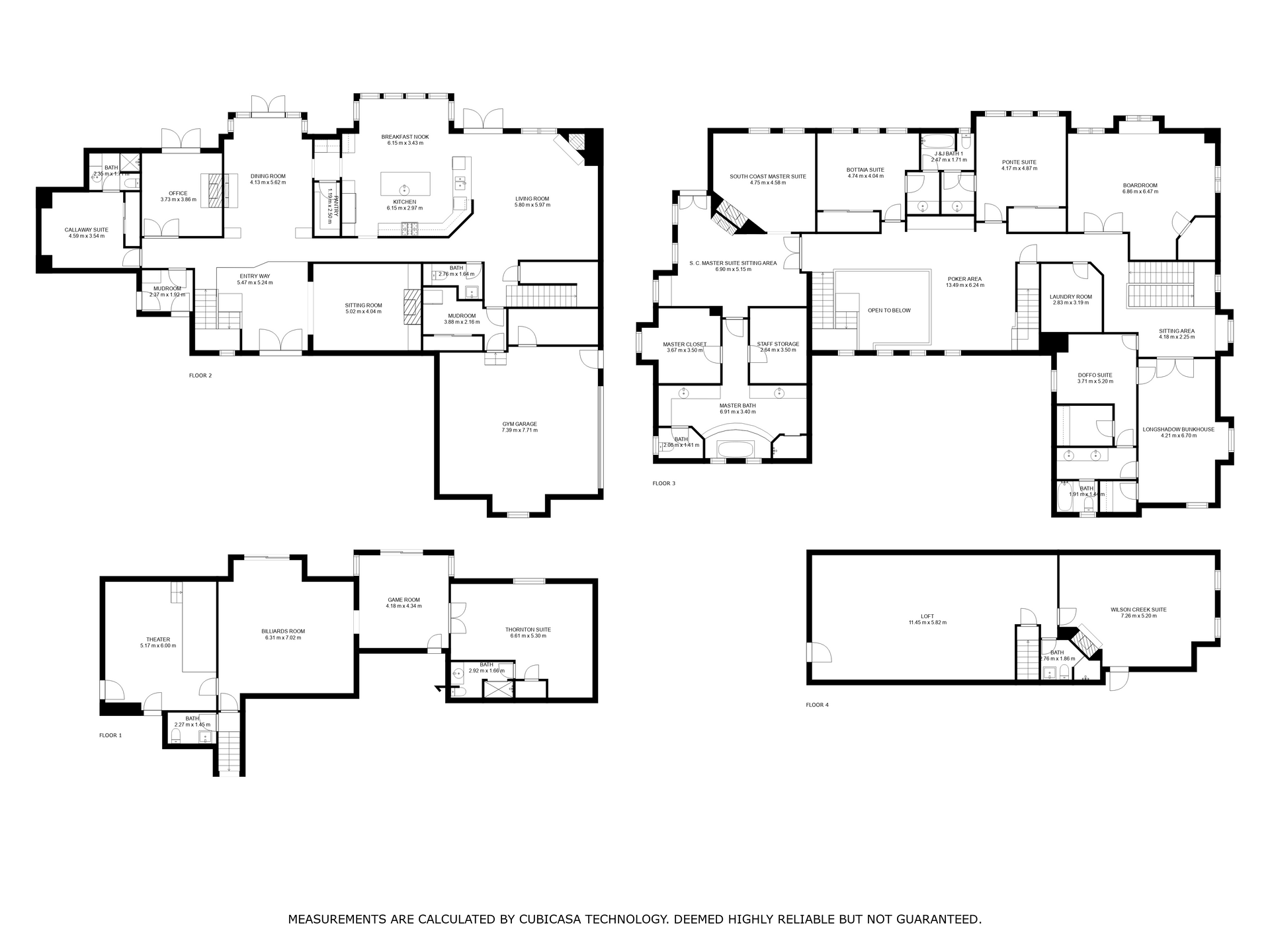 A black and white floor plan of a large house.