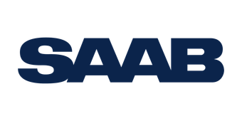 Saabs logotyp är blå och vit på 
 en vit bakgrund.