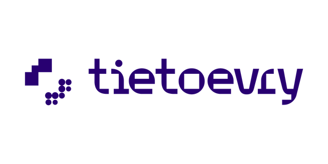 En logotyp för ett företag som heter tietoevery med lila bakgrund.