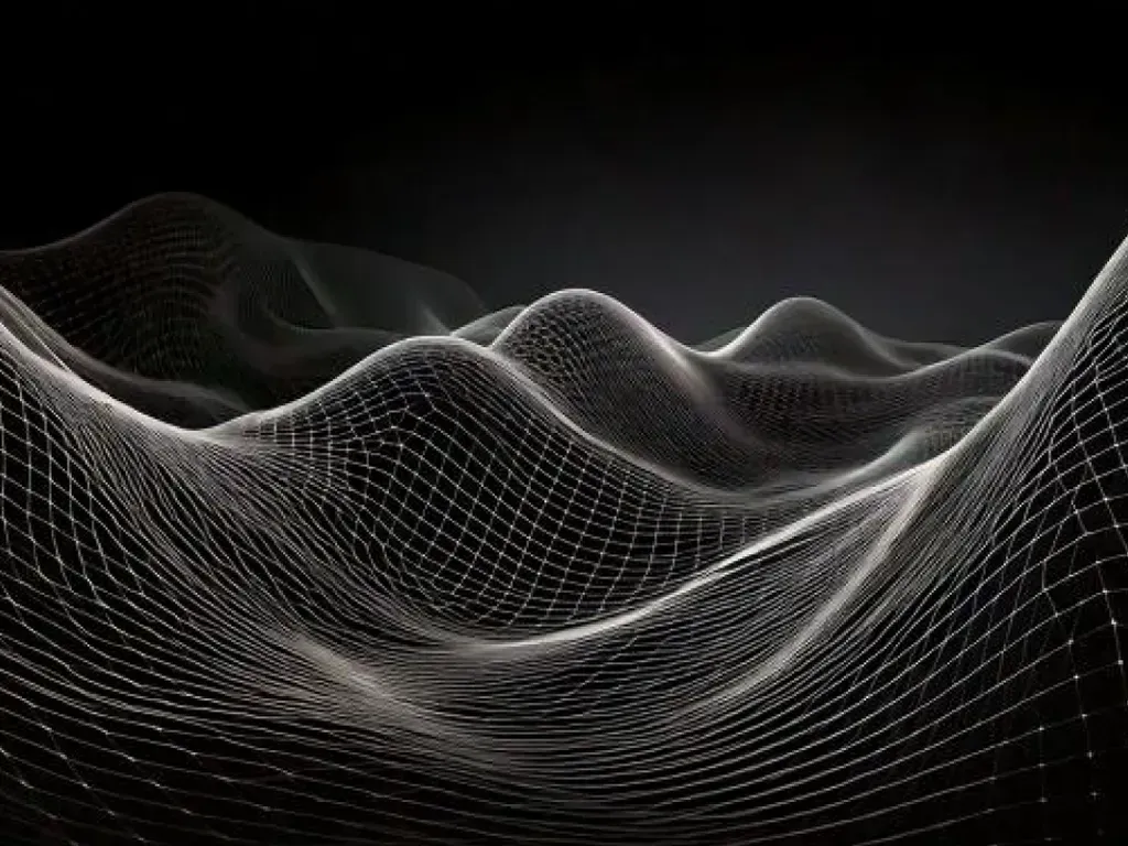 A digital abstract wave form in black and white.