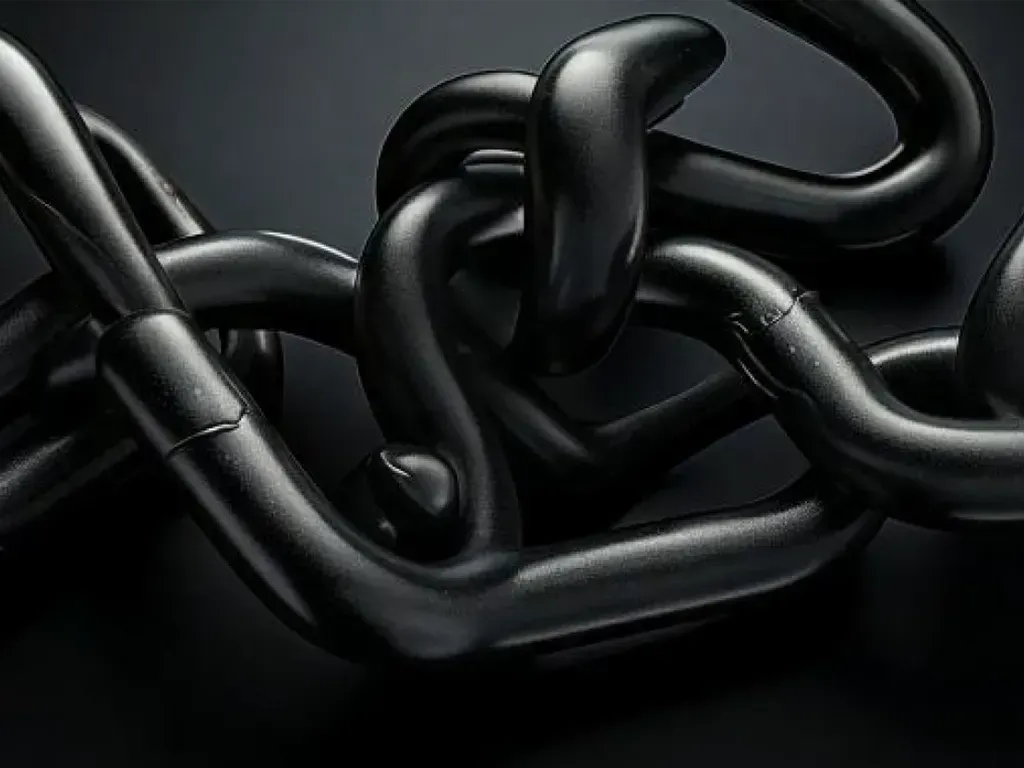Black chain links in a black background.