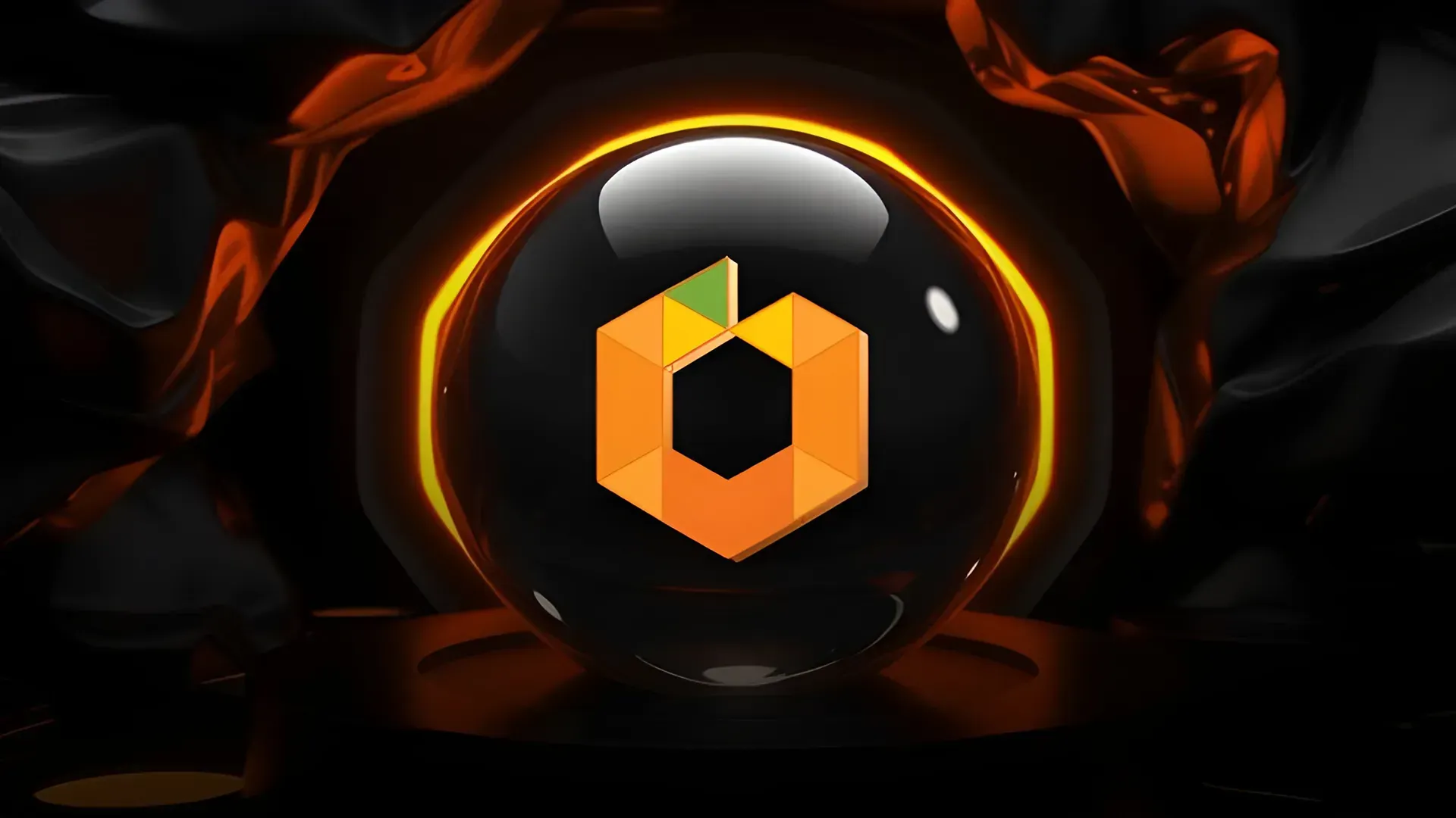 Orange Web3 logo within a glowing black and orange sphere, symbolizing a dynamic community space for bounties and updates.