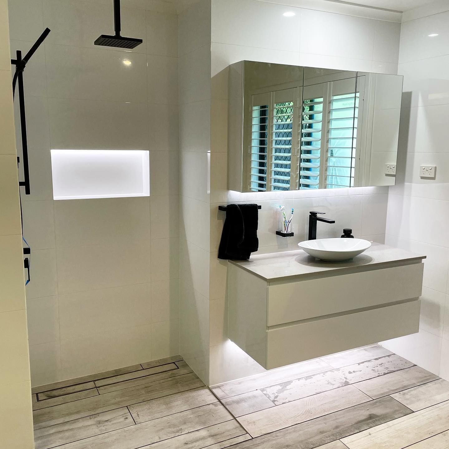 Modern Bathroom With Led Lighting Fit-outs — TB Electrical & Communications in Erina, NSW